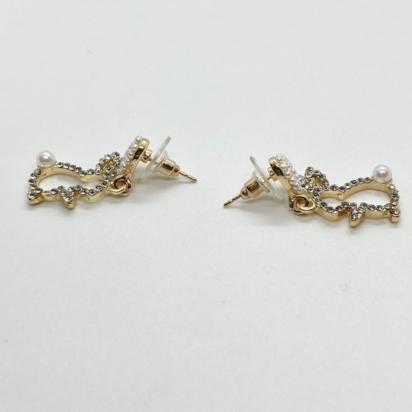 New with Defect Pearl and Rhinestone Dangle Easter Bunny Rabbit Earring Pair - Picture 6 of 10